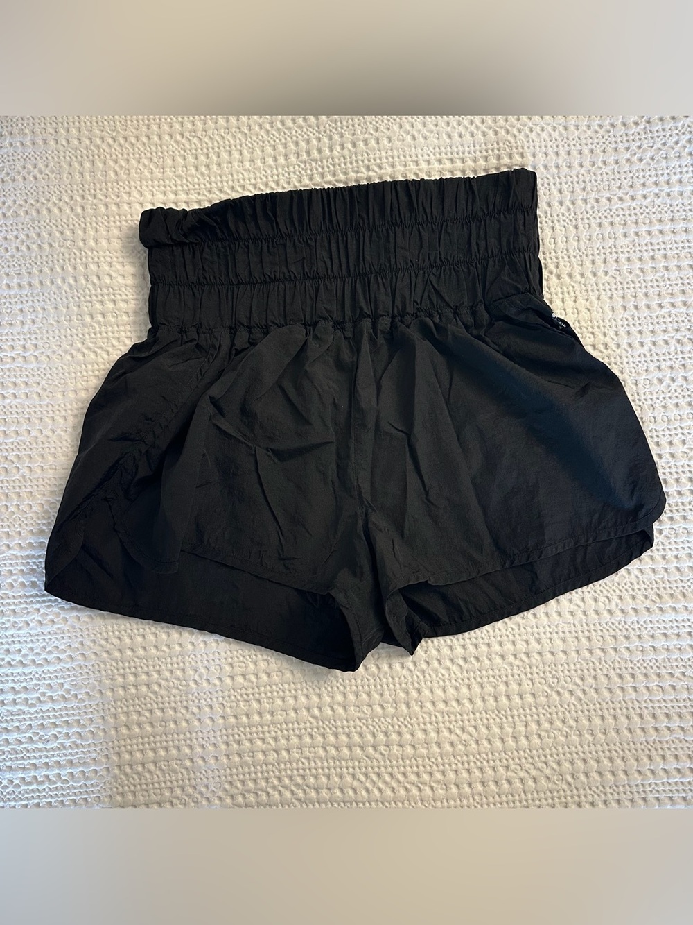 Free People Movement High-Waist Black Smocked Women’s Athletic Shorts